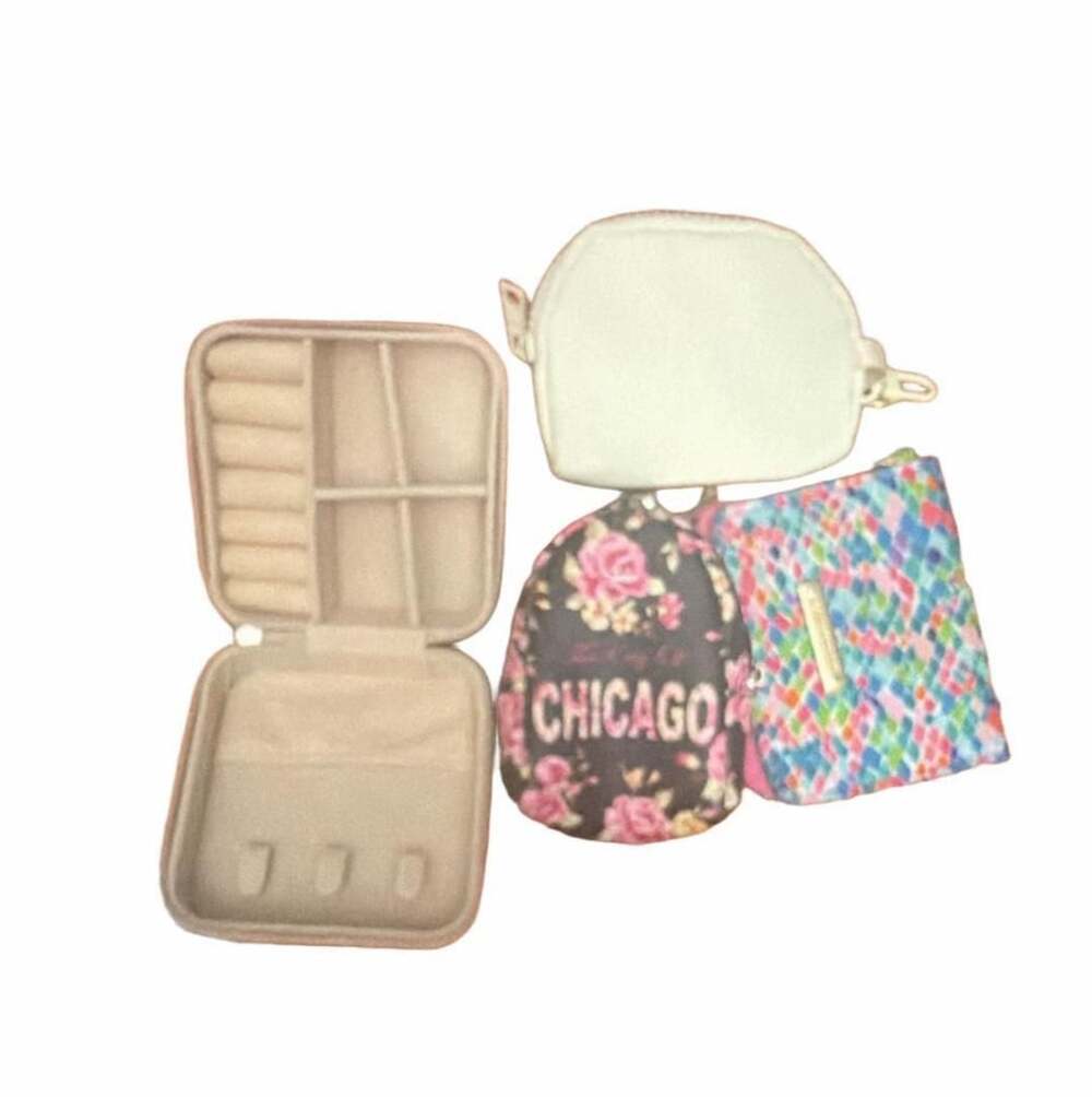 Travel Jewelry Box and Cosmetic Pouch Set Assorted 4-Piece Lot
